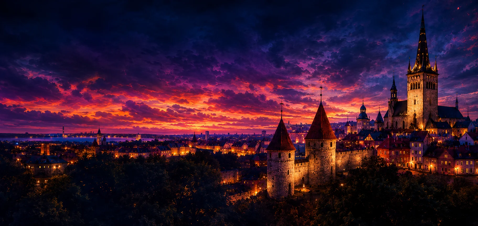 Tango dancers in medieval Tallinn at night
